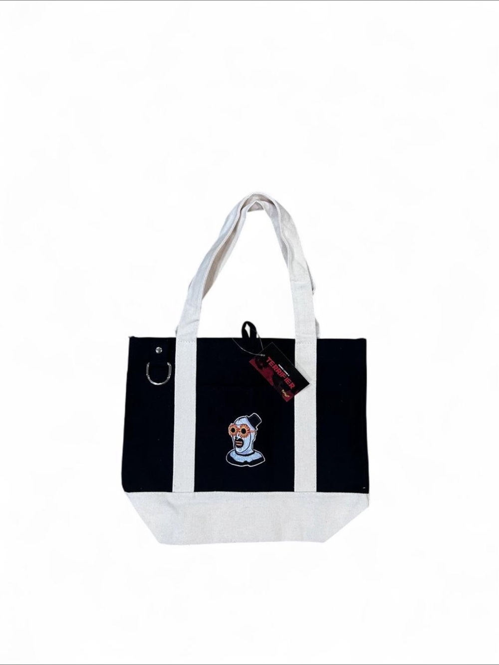 Black & White Canvas Tote Bag with Art Graphic